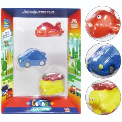 CARRO COM AVIAO + TREM / TRENZINHO DE VINIL CUTIES BABY BOYS COLORS