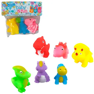 BRINQUEDO BABY E FUN PARA BANHO COM DINOSSAUROS DE VINIL SORTIDOS 3 PECAS