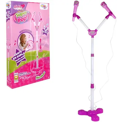 MICROFONE MUSICAL INFANTIL DUPLO COM PEDESTAL GLAM GIRLS 120CM + CABO P2 A PILHA WELLKIDS