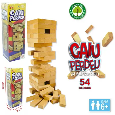 JOGO CAIU PERDEU DE MADEIRA MDF COM 54 PECAS 28X8X8CM NA CAIXA