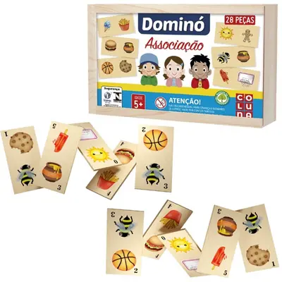 DOMINO DE MADEIRA EDUCATIVO ASSOCIACAO DE IDEIAS 70X35X3MM NO ESTOJO