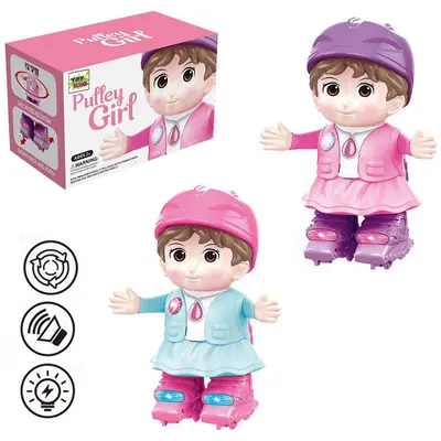 BONECA PATINADORA PULLEY GIRL COM SOM E LUZ COLORS A PILHA NA CAIXA