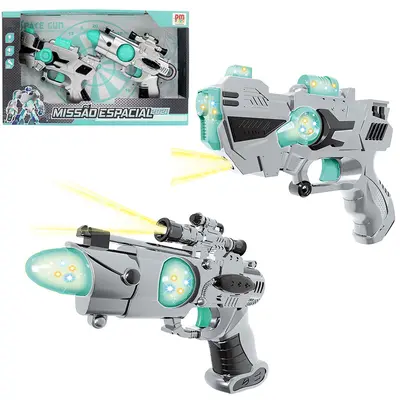 PISTOLA MISSAO ESPACIAL COM PROJETOR DE IMAGEM + SOM E LUZ A PILHA 2 PECAS NA CAIXA