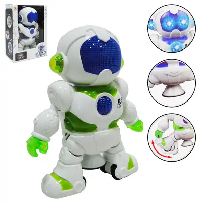 BONECO ROBO MEGA GIRO 360º BATE E VOLTA COM SOM E LUZ COLORS A PILHA NA CAIXA