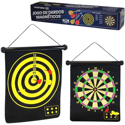 JOGO DE DARDOS MAGNETICOS COM ALVO DUPLA FACE + 4 DARDOS 39X36,5CM