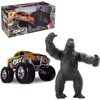 CARRO PICK-UP RODA LIVRE COM GORILA DE VINIL RAGE TRUCK NA CAIXA