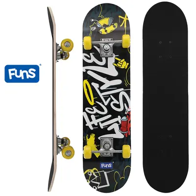 SKATE COM SHAPE DE MADEIRA LIXA + TRUCK DE ALUMINIO E RODA PVC STREME FUNS 79X20CM