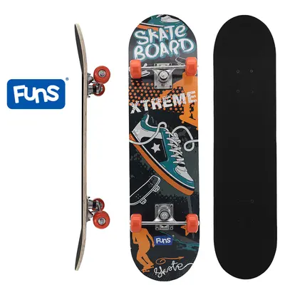SKATE COM SHAPE DE MADEIRA LIXA + TRUCK DE ALUMINIO E RODA PVC STREME FUNS 79X20CM