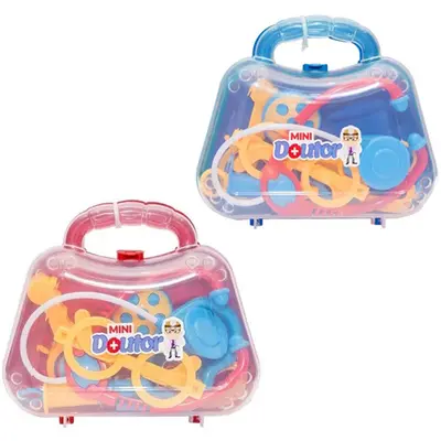 KIT MEDICO INFANTIL COM ESTETOSCOPIO E ACESSORIOS MINI DOUTOR(A) 7 PECAS NA MALETA