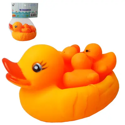 KIT ANIMAL PATO / PATINHO DE VINIL COM SOM 4 PECAS 11X8X6,5/4X3,5X3,5CM NA REDE