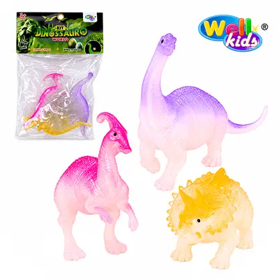KIT ANIMAL DINOSSAURO DE PVC BRILHA NO ESCURO FLORESCENTE WORLD LIGHTEN HERBIVOROS 3 PECAS WELLKIDS
