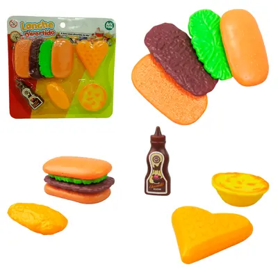 KIT COZINHA INFANTIL COM LANCHE SANDUICHE + ACESSORIOS LANCHE DIVERTIDO 8 PECAS