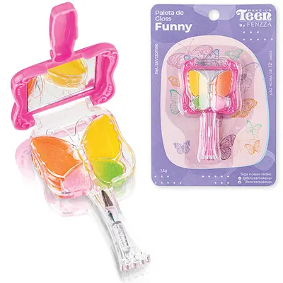 ESTOJO DE MAQUIAGEM COM BRILHO LABIAL + PINCEL TEEN FUNNY 2 PECAS