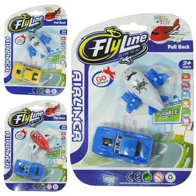 KIT VEICULO AEROPORTO COM AVIAO + CARRO A FRICCAO PUL BACK FLY LINE