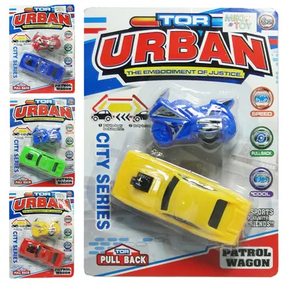 KIT VEICULO COM CARRO + MOTO A FRICCAO PUL BACK URBAN