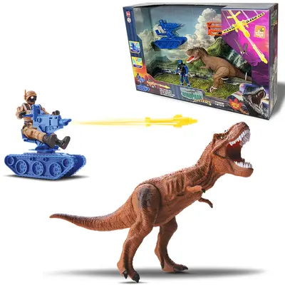 TANQUE GUERRA LANCA MISSIL COM 2 MISSEIS + DINOSSAURO VINIL E BONECO DINOPARK HUNTERS