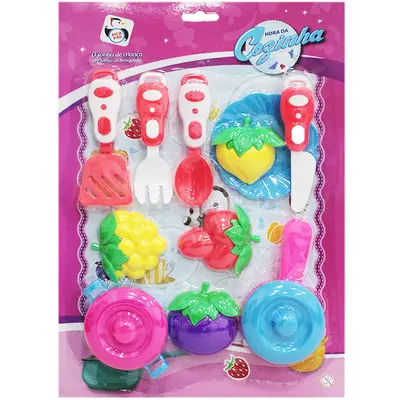 KIT COZINHA INFANTIL COM FRIGIDEIRA + PANELA + ACESSORIOS HORA DA COZINHA 11 PECAS