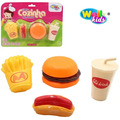 KIT COZINHA INFANTIL COM LANCHE HAMBURGUER + ACESSORIOS MINHA COZINHA DOS SONHOS 7 PECAS