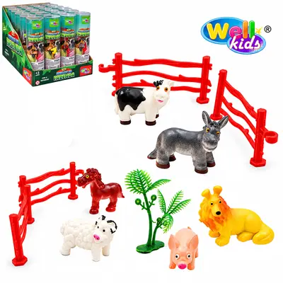 KIT ANIMAL FAZENDA DE PLASTICO COM ACESSORIOS 11 PECAS NO TUBO DP PLAY WELLKIDS
