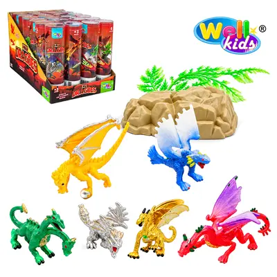 KIT ANIMAL DRAGAO DE PVC COM ACESSORIOS 8 PECAS NO TUBO DP PLAY WELLKIDS