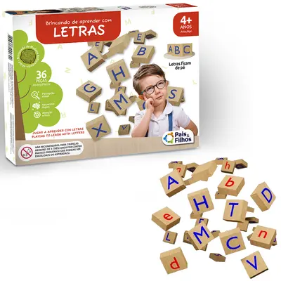 JOGO BRINCANDO DE APRENDER COM LETRAS DE MADEIRA MDF 36 PECAS