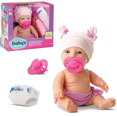 BONECA BABYS BY BAMBOLA FAZ XIXI COM FRALDA + MAMADEIRA E CHUPETA 3 PECAS