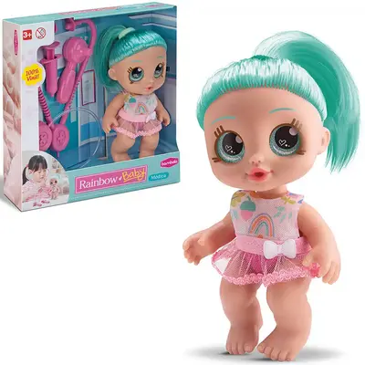 BONECA RAINBOW BABY MEDICA COM COM ESTETOSCOPIO + ACESSORIOS 4 PECAS
