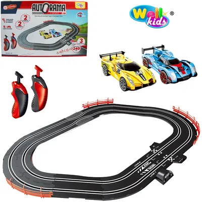PISTA AUTORAMA 3 CIRCUITOS COM 2 CARROS + 2 CONTROLES E MARCADOR DE VOLTA POSSANTES CABO USB 240CM 33 PECAS