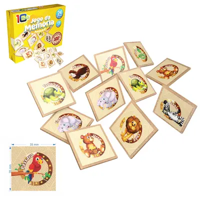 JOGO DA MEMORIA ANIMAIS DE MADEIRA MDF COM 24 PECAS