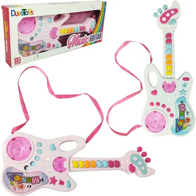 GUITARRA MUSICAL INFANTIL MUSIC GUITAR COLORS COM LUZ A PILHA NA CAIXA