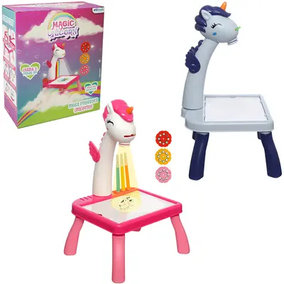 MESA INFANTIL UNICORNIO PROJETOR DE MAGEM PARA PINTURA 8 CANETINHA PILHA 30,5X18X17,5CM