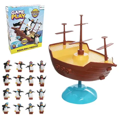 JOGO SATA / SE SEGURA / EQUILIBRA PINGUIM COM BARCO + ACESSORIOS GAME PLAY