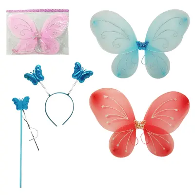 KIT FANTASIA INFANTIL BORBOLETA COM ASAS + TIARA + VARINHA 49X38CM