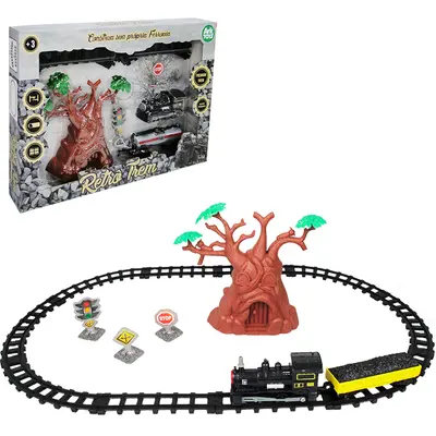 TREM LOCOMOTIVA COM TRILHO A PILHA RETRO COM ACESSORIOS 15 PECAS