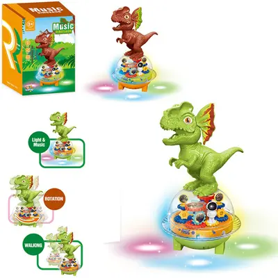 DINOSSAURO COM NAVE BATE E VOLTA COM SOM E LUZ A PILHA NA CAIXA