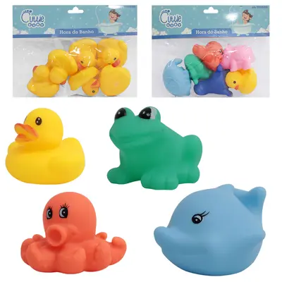 KIT ANIMAL BICHINHOS OU PATO / PATINHO DE VINIL COM SOM 6 PECAS