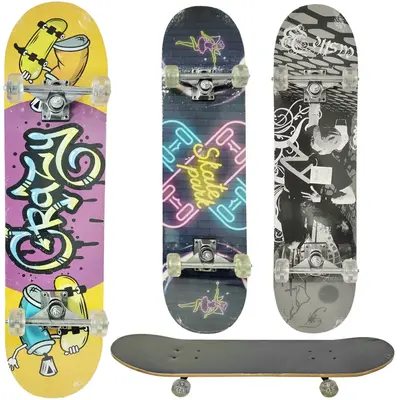 SKATE COM SHAPE DE MADEIRA LIXA + TRUCK DE ALUMINIO E RODA DE GEL 78,5X19,5CM