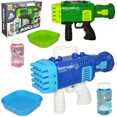 LANCA BOLHA DE SABAO PISTOLA BUBBLE GUN COM 25 FUROS + 2 REFIS A PILHA