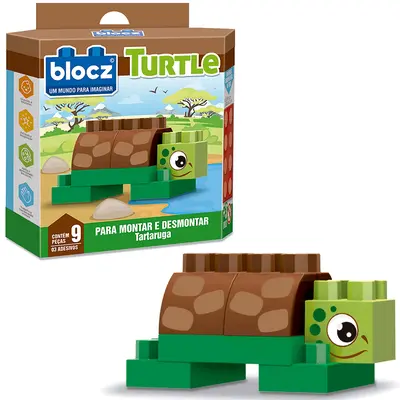 BLOCOS DE MONTAR BLOCKS TARTARUGA TURTLE COM 3 ADESIVOS E 9 PECAS