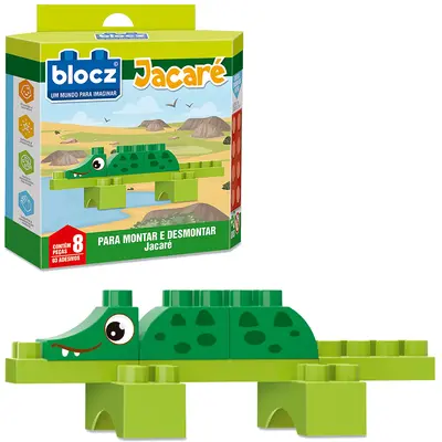 BLOCOS DE MONTAR BLOCKS JACARE COM 3 ADESIVOS E 8 PECAS