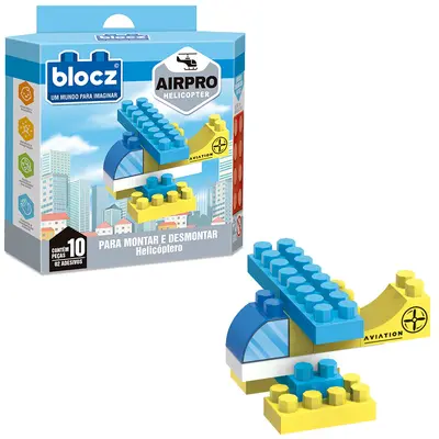 BLOCOS DE MONTAR BLOCKS HELICOPTERO AIRPRO COM 2 ADESIVOS E 10 PECAS