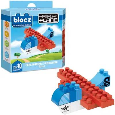 BLOCOS DE MONTAR BLOCKS AVIAO AIR PLANE COM 3 ADESIVOS 10 PECAS