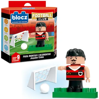 BLOCOS DE MONTAR BLOCKS JOGADOR CLUBE FOOTBALL CLUB COM 2 ADESIVOS E 9 PECAS
