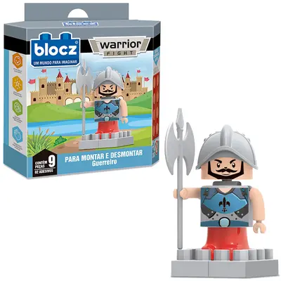 BLOCOS DE MONTAR BLOCKS GUERREIRO WARRIOR FIGHT COM 2 ADESIVOS E 9 PECAS