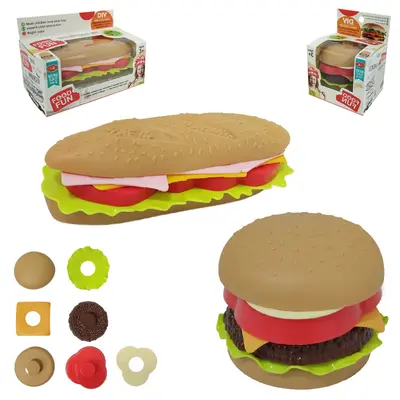 KIT COZINHA INFANTIL COM LANCHE HAMBURGUER / SANDUICHE FOOD FUN 7 PECAS