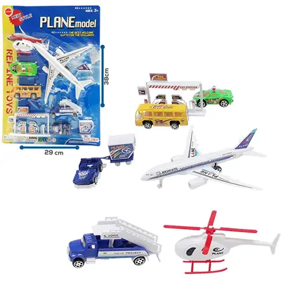 KIT VEICULO AEROPORTO COM AVIAO + CARRO E ACESSORIOS RODA LIVRE PLANE MODEL 8 PECAS
