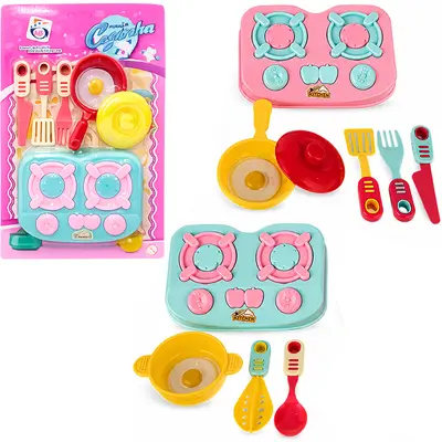 KIT COZINHA INFANTIL COM FOGAO + FRIGIDEIRA E ACESSORIOS HORA DA COZINHA 7 PECAS