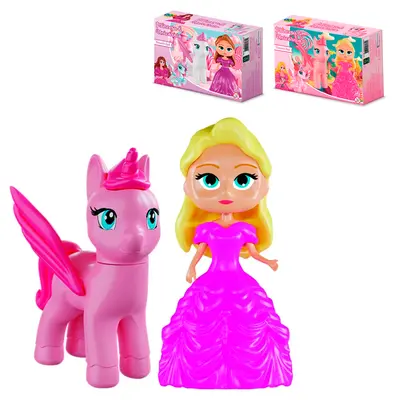 BONECA PRINCESA COM UNICORNIO / PONEY COM ASAS 11X6X5,5/10X9X7CM 17 PECAS