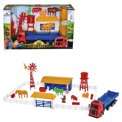 KIT ANIMAL DA FAZENDA DE PLASTICO COM CAMINHAO CARRETA + ACESSORIOS NEW FARM 46 PECAS