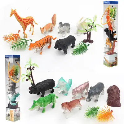 KIT ANIMAL SELVAGEM DE PLASTICO COM ACESSORIOS SAFARI 10 PECAS NO TUBO
